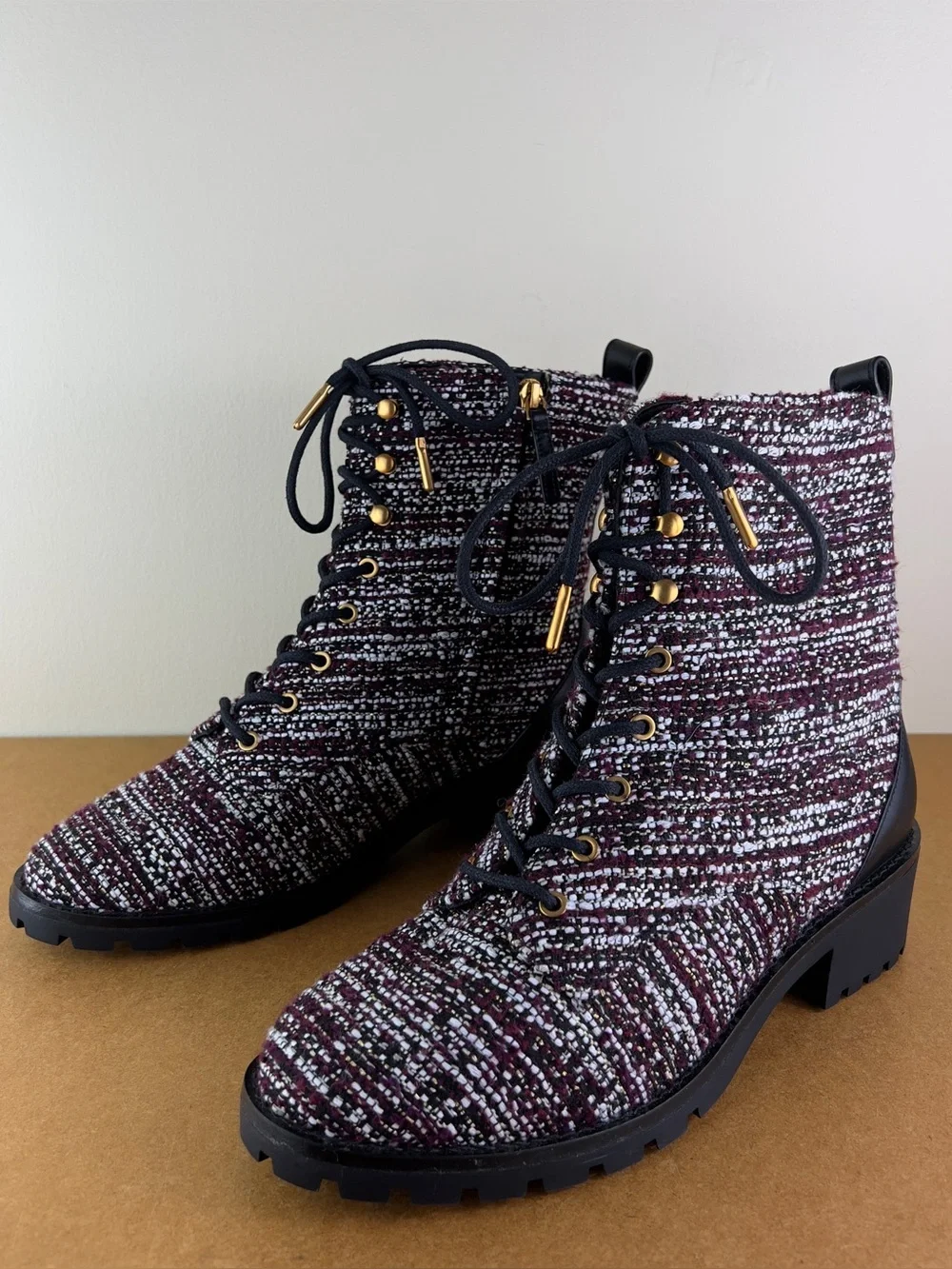 NEW TORY BURCH TWEED COMBAT BOOTS